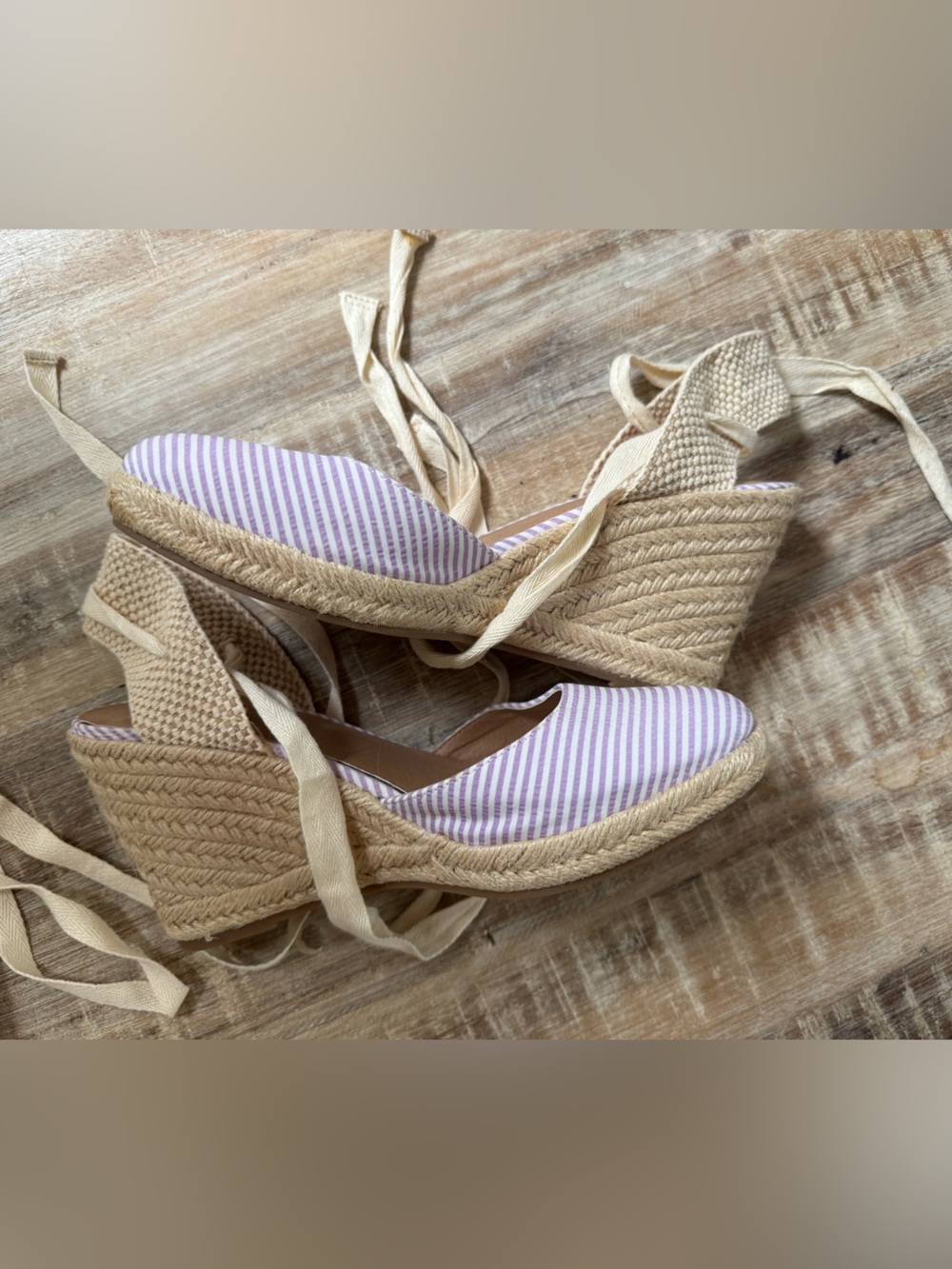 LOFT Lavender and White Striped Espadrille Wedge Sandals